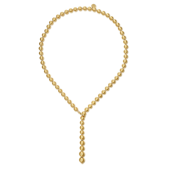 14K Yellow Gold Bujukan Beads Y Necklace