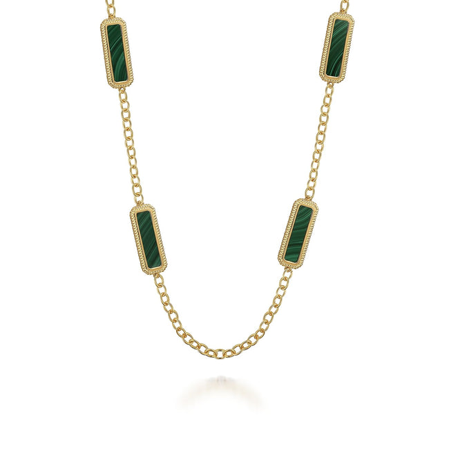 14K Yellow Gold Malachite and Rope Station Necklace