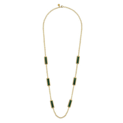 14K Yellow Gold Malachite and Rope Station Necklace