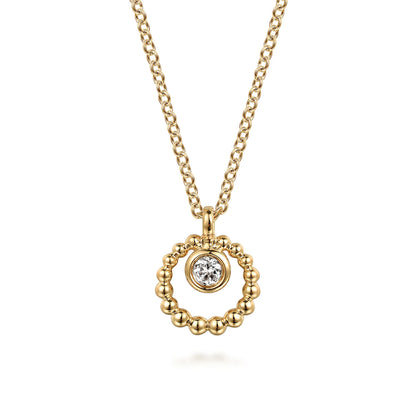 14K Yellow Gold Bujukan and White Sapphire Pendant Necklace