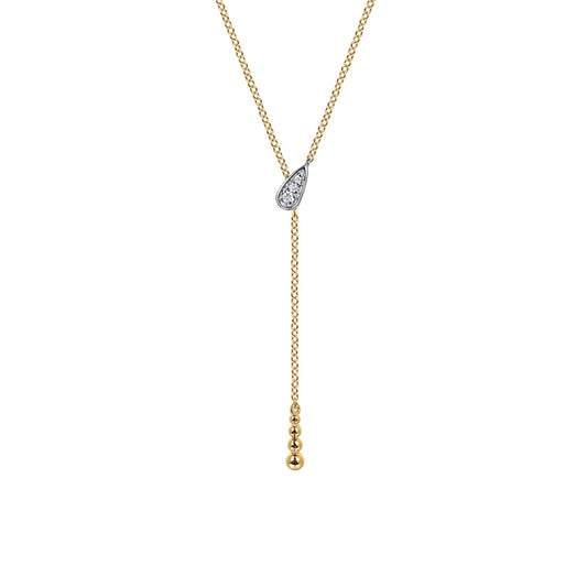 14K White & Yellow Gold Bujukan And Diamond Y Necklace