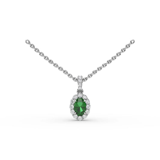 Emerald and  Halo Necklace