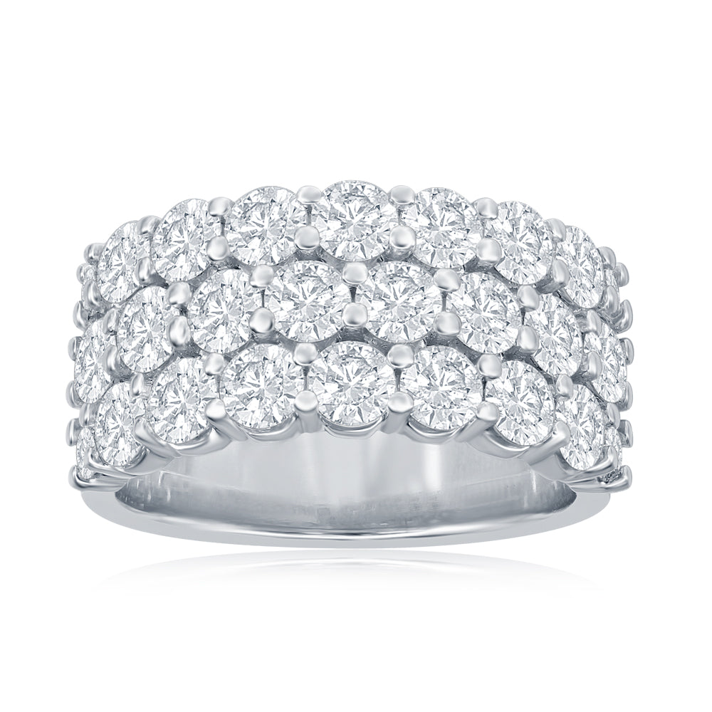 14K White Gold Three Row Pavé Anniversary Band