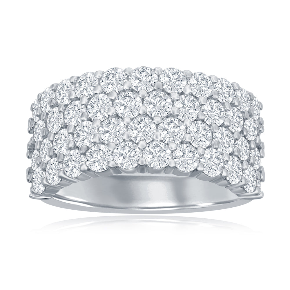 14K White Gold Four Row Pavé Anniversary Band