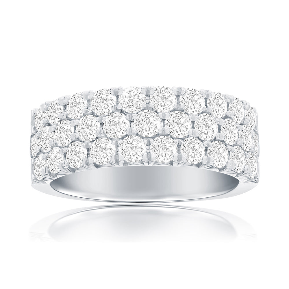 14K White Gold Three Row Pavé Anniversary Band
