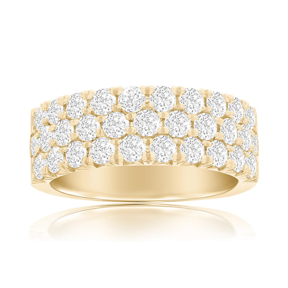 14K Yellow Gold Three Row Pavé Anniversary Band