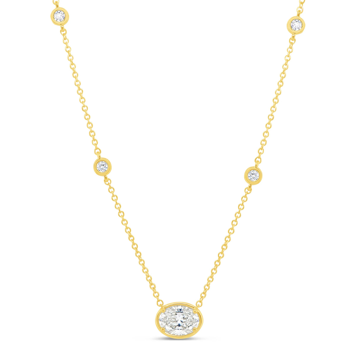 Uneek Alexandria Collection Bezel Oval Shaped Diamond Drop Pendant