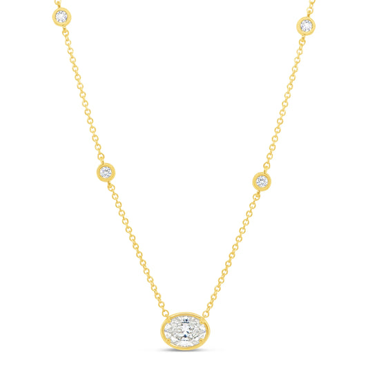 Uneek Alexandria Collection Bezel Oval Shaped Diamond Drop Pendant