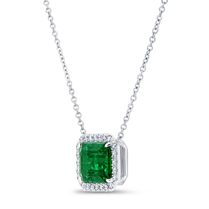 Uneek Precious Collection Halo Emerald Cut Emerald Brooch Pendant