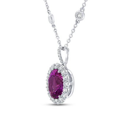 Uneek Precious Collection Halo Oval Shaped Pink Sapphire Brooch Pendant