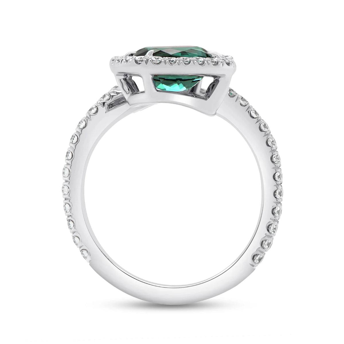 Uneek Precious Collection Bypass Cushion Cut Green Tourmaline Engagement Ring
