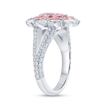 Uneek Natureal Collection Double-Halo Pear Shaped Light Pink Diamond Engagement Ring