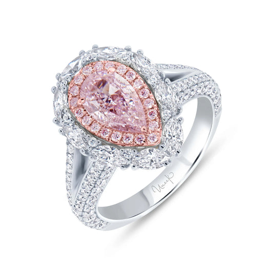 Uneek Natureal Collection Double-Halo Pear Shaped Light Pink Diamond Engagement Ring