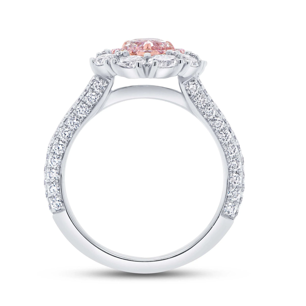 Uneek Natureal Collection Double-Halo Pear Shaped Light Pink Diamond Engagement Ring