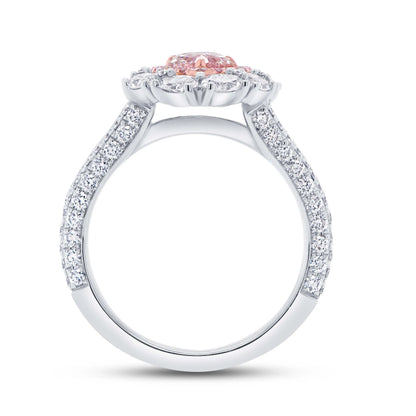 Uneek Natureal Collection Double-Halo Pear Shaped Light Pink Diamond Engagement Ring