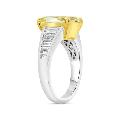 Uneek Natureal Collection Tapered Radiant Fancy Yellow Diamond Engagement Ring