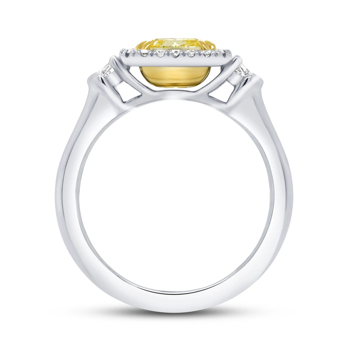 Uneek Natureal Collection Three-Stone Cushion Cut Fancy Yellow Diamond Engagement Ring