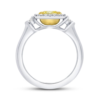 Uneek Natureal Collection Three-Stone Cushion Cut Fancy Yellow Diamond Engagement Ring