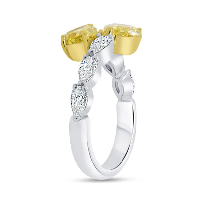 Uneek Natureal Collection Bypass Pear Shaped Fancy Yellow Diamond Anniversary Ring