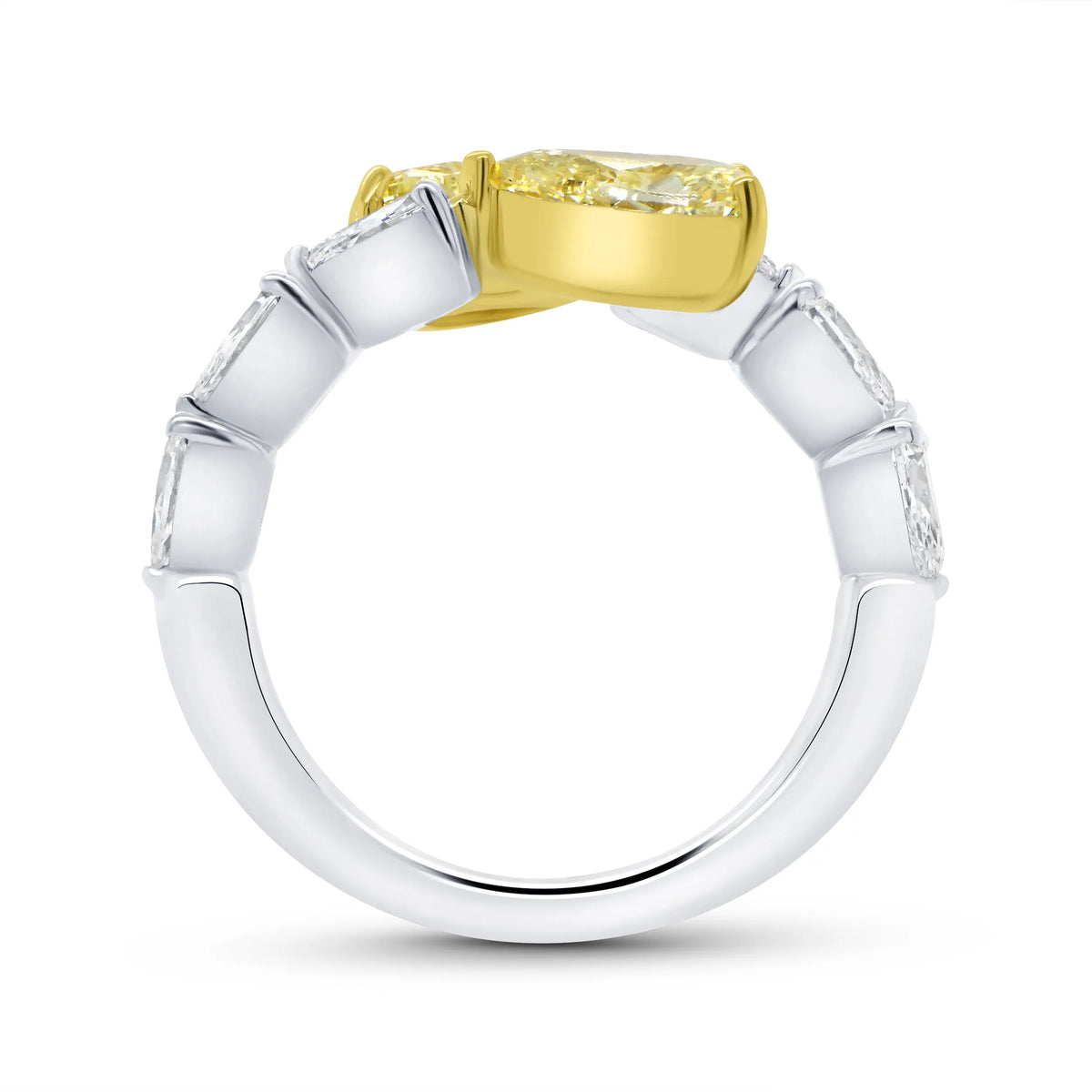 Uneek Natureal Collection Bypass Pear Shaped Fancy Yellow Diamond Anniversary Ring