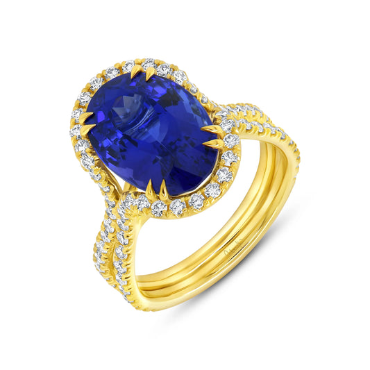 Uneek Precious Collection Halo Oval Shaped Tanzanite Engagement Ring