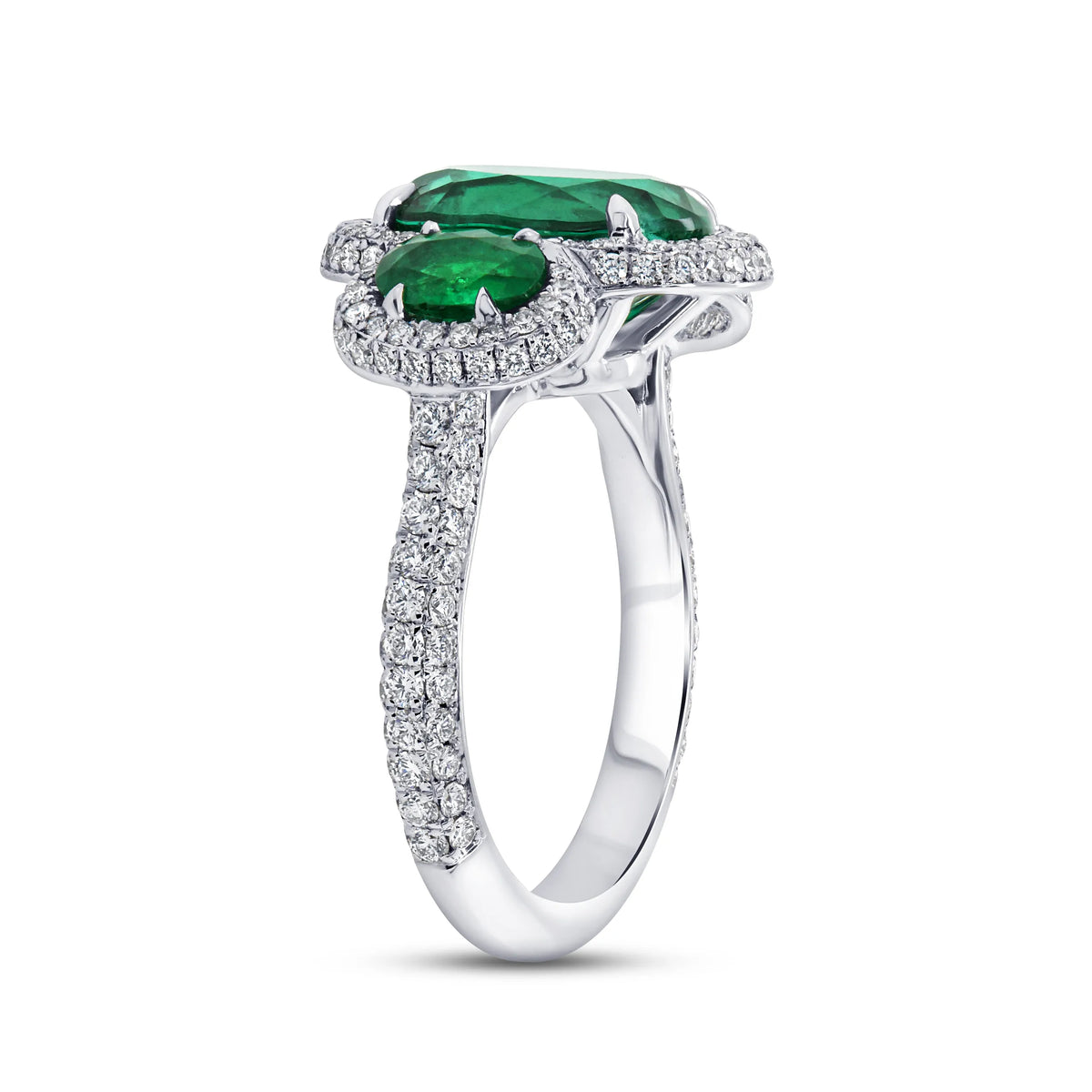 Uneek Precious Collection Three-Stone Oval Shaped Green Diamond Engagement Ring
