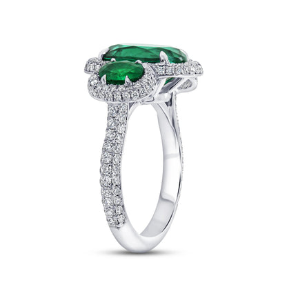 Uneek Precious Collection Three-Stone Oval Shaped Green Diamond Engagement Ring