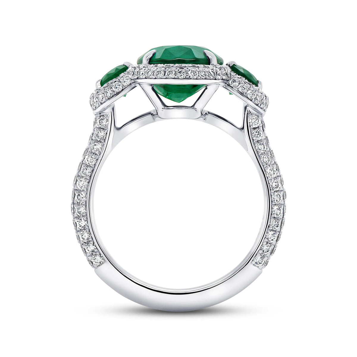 Uneek Precious Collection Three-Stone Oval Shaped Green Diamond Engagement Ring
