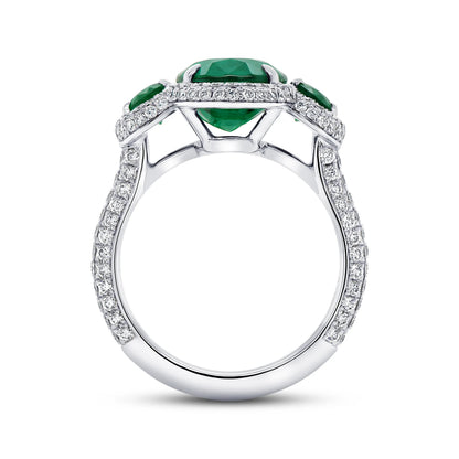 Uneek Precious Collection Three-Stone Oval Shaped Green Diamond Engagement Ring