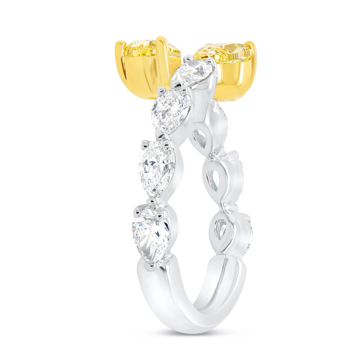 Uneek Natureal Collection Bypass Pear Shaped Fancy Yellow Diamond Anniversary Ring