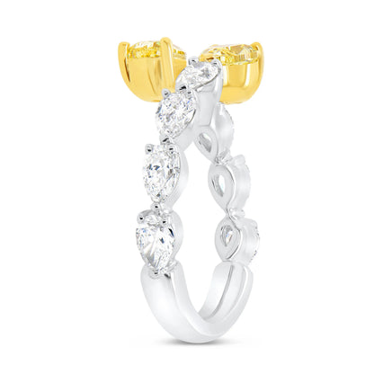 Uneek Natureal Collection Bypass Pear Shaped Fancy Yellow Diamond Anniversary Ring