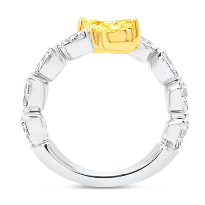 Uneek Natureal Collection Bypass Pear Shaped Fancy Yellow Diamond Anniversary Ring
