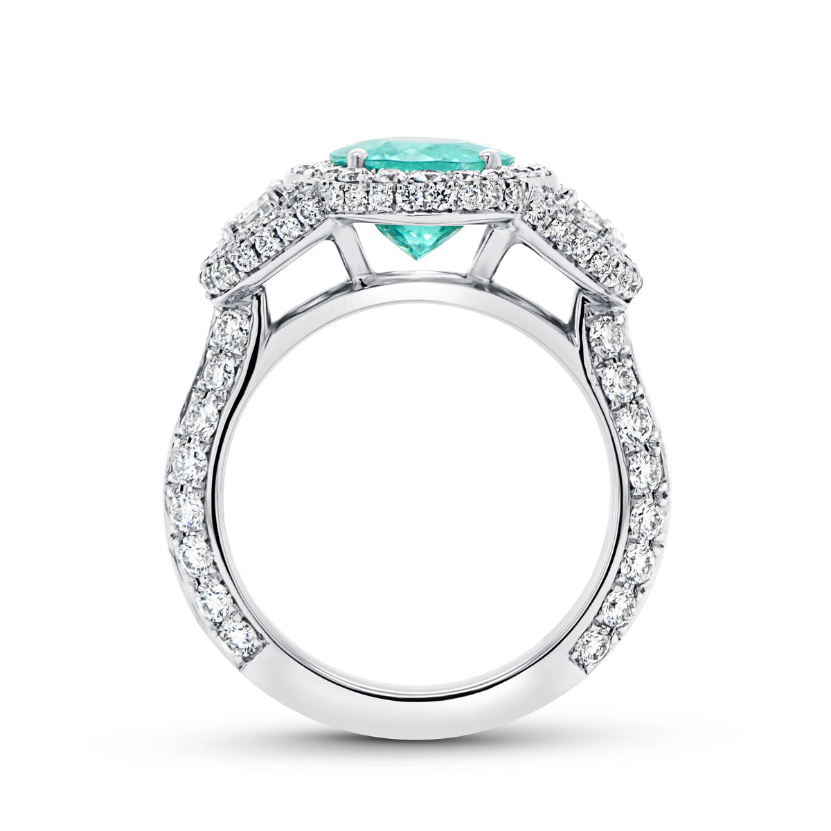 Uneek Precious Collection 3-Stone-Halo Oval Shaped Paraiba Engagement Ring