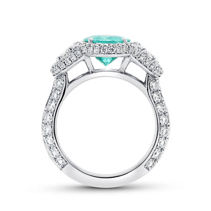 Uneek Precious Collection 3-Stone-Halo Oval Shaped Paraiba Engagement Ring