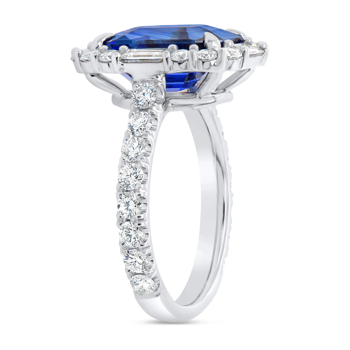 Uneek Precious Collection Halo Emerald Cut Blue Sapphire Anniversary Ring