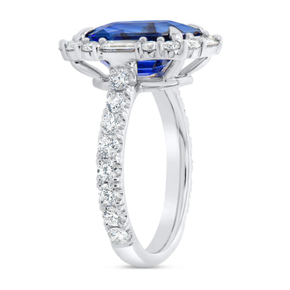 Uneek Precious Collection Halo Emerald Cut Blue Sapphire Anniversary Ring