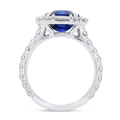 Uneek Precious Collection Halo Emerald Cut Blue Sapphire Anniversary Ring