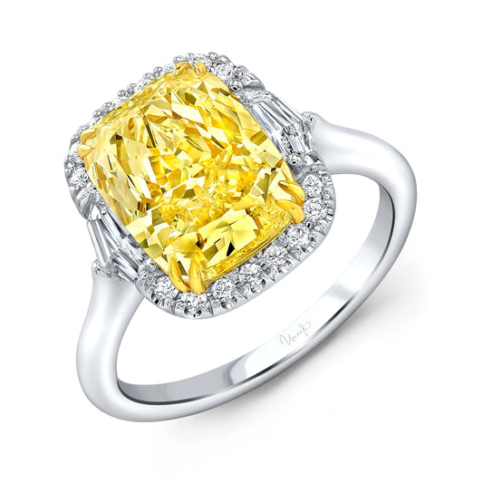 Uneek Natureal Collection Halo Cushion Cut Yellow Diamond Engagement Ring