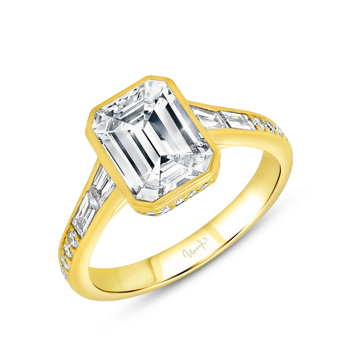 Uneek Alexandria Collection Bezel Emerald Cut Engagement Ring