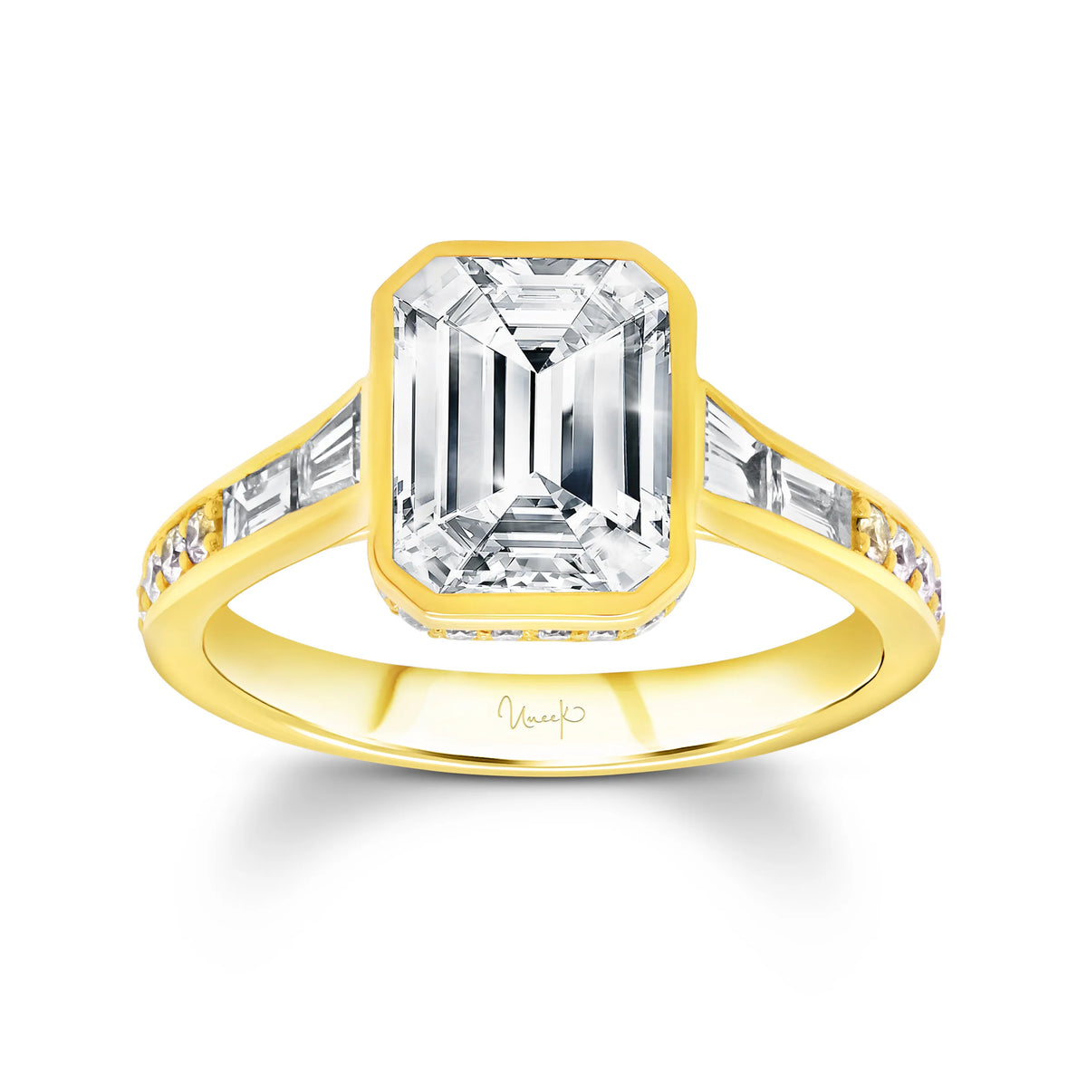 Uneek Alexandria Collection Bezel Emerald Cut Engagement Ring