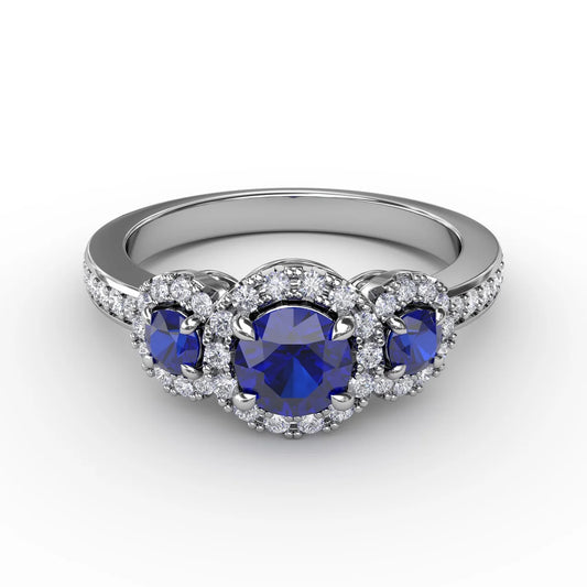 Dazzling Three Stone Sapphire And  Ring