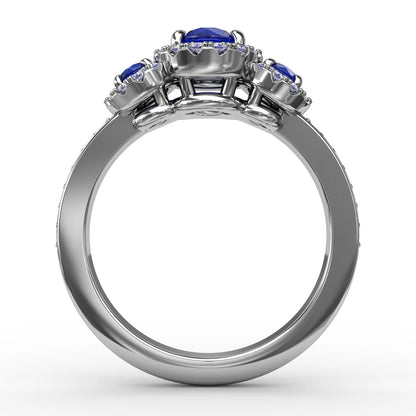Dazzling Three Stone Sapphire And  Ring
