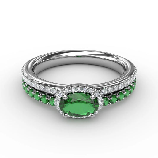 Double Row Oval Emerald and  Ring