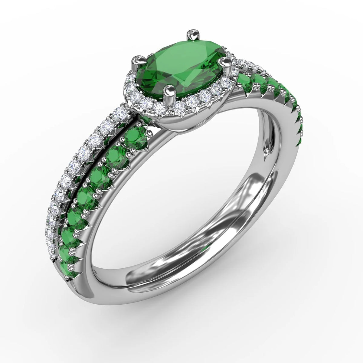 Double Row Oval Emerald and  Ring