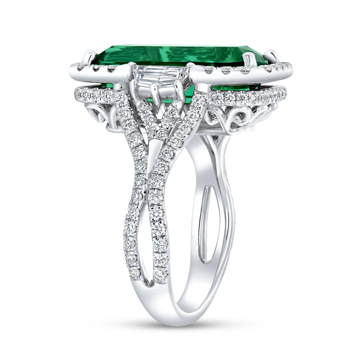Uneek Precious Collection Halo Elongated Cushion Cut Green Tourmaline Fashion Ring