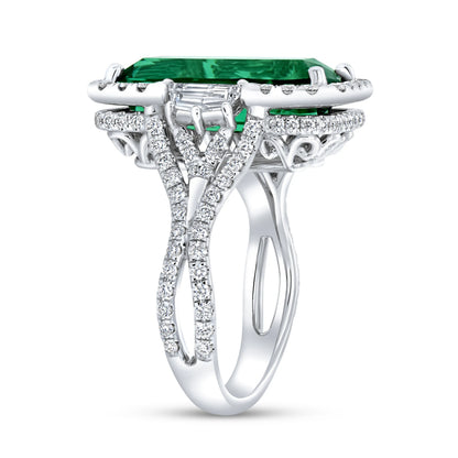 Uneek Precious Collection Halo Elongated Cushion Cut Green Tourmaline Fashion Ring