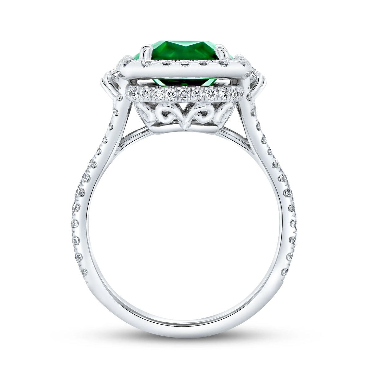 Uneek Precious Collection Halo Elongated Cushion Cut Green Tourmaline Fashion Ring