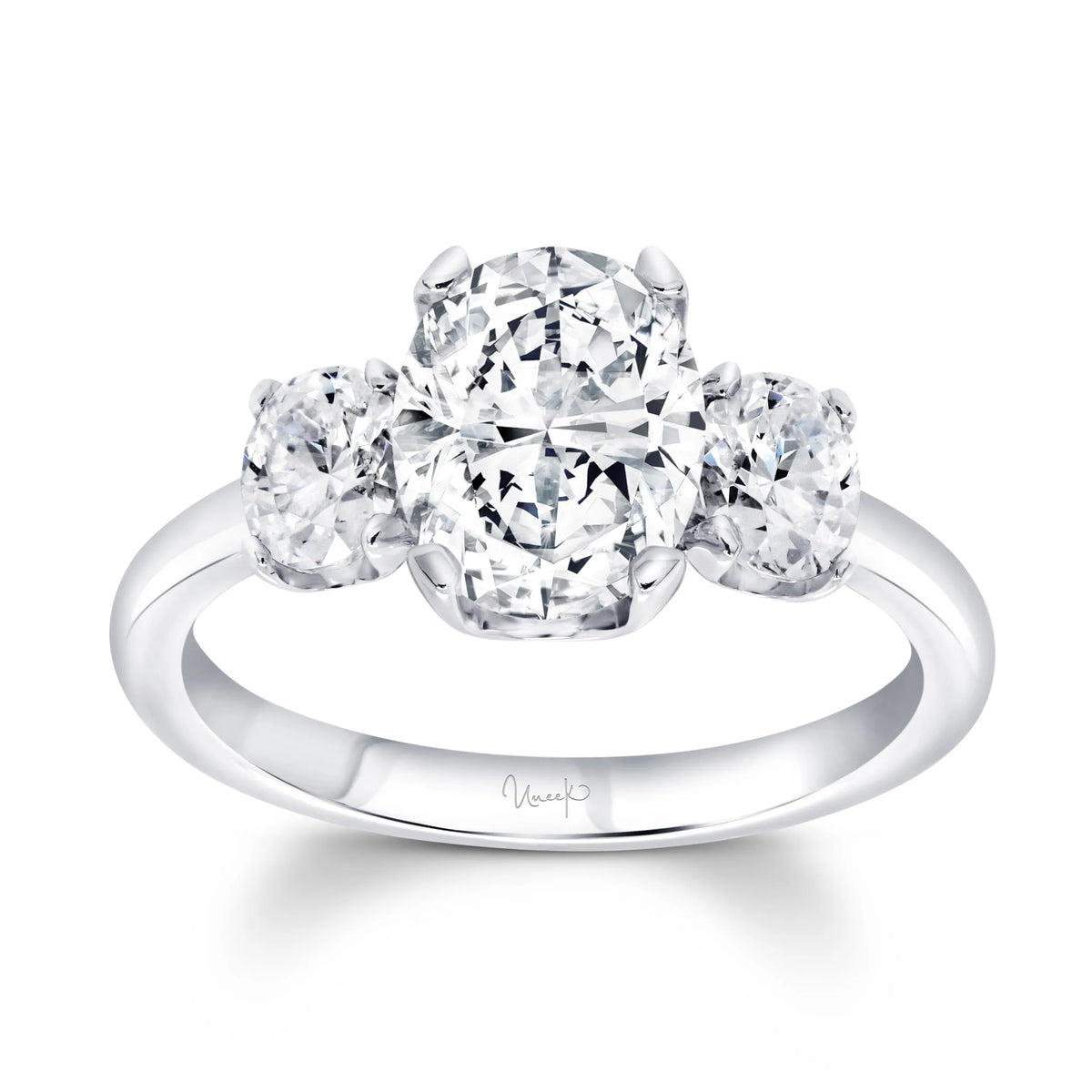 Uneek Alexandria Collection Three-Stone Oval Shaped Engagement Ring
