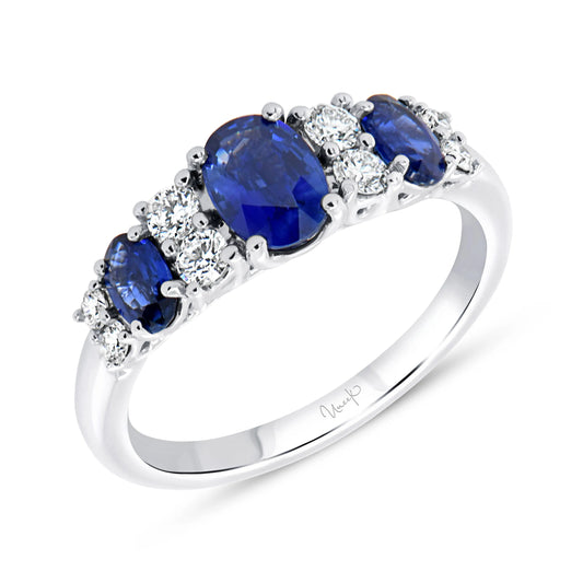 Uneek Precious Collection 1-Row Oval Shaped Blue Sapphire Anniversary Ring
