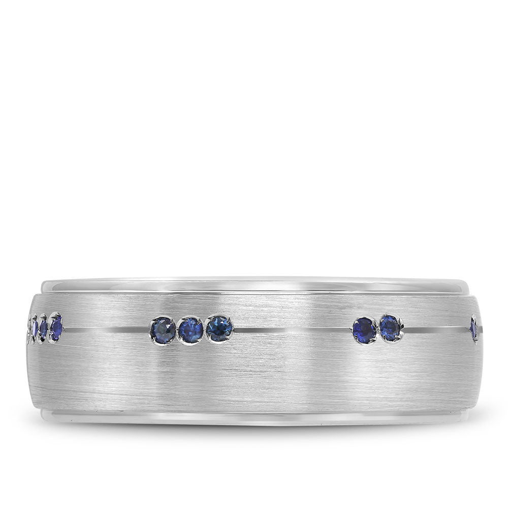 7.50mm Bleu Royale Wedding Band in White Gold With 10 RD, TCW 0.08ct